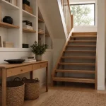 Aménagement sous escalier ouvert : rangement léger sous escalier ouvert