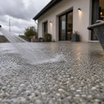 Béton lavé sur terrasse : granulats apparents