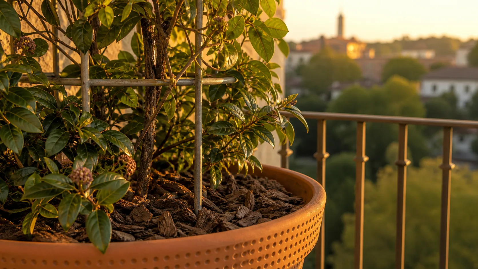 Brise vue plante persistante : laurier-tin et grimpante sur treillis