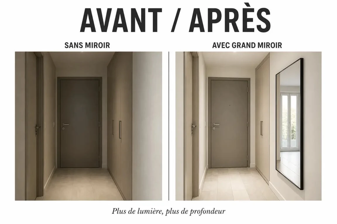 Effet d'un miroir d'entrée pour agrandir et illuminer un petit espace