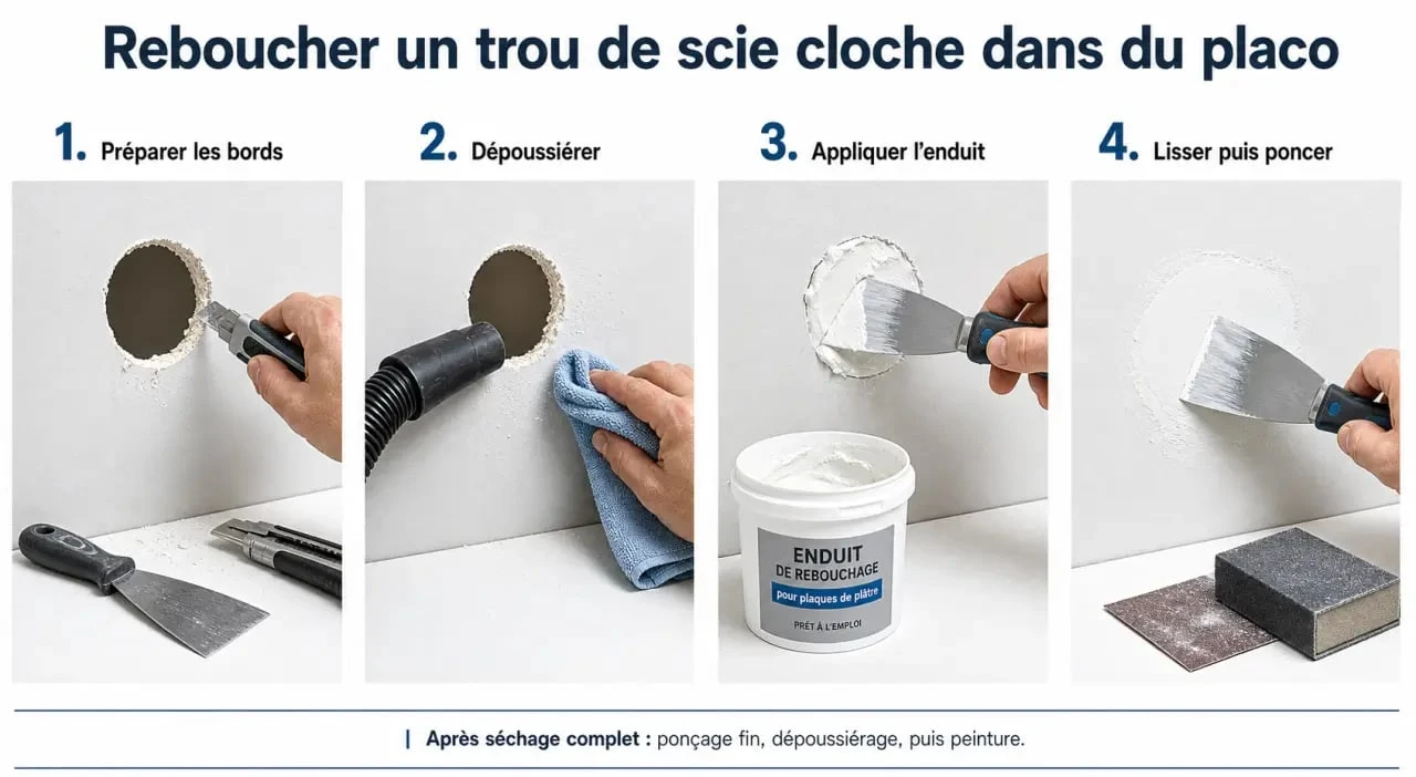 Comment reboucher trou scie cloche placo en 4 étapes
