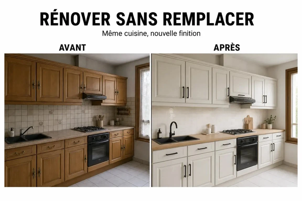 Rénover sa cuisine sans changer les meubles : avant/après d’une cuisine modernisée avec peinture, poignées et crédence