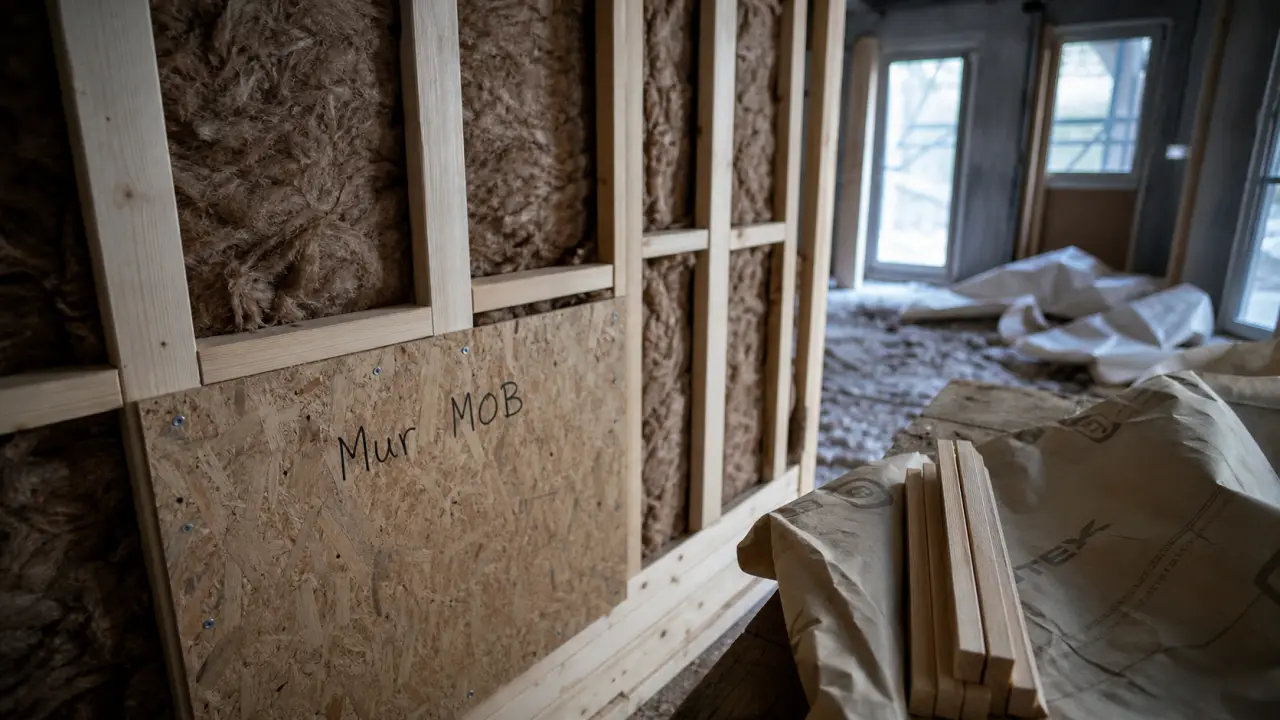 Mur à ossature bois avec OSB et 40 à 60 cm entre montants
