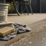 Nettoyer terrasse en composite verdit avec eau savonneuse et anti-mousse