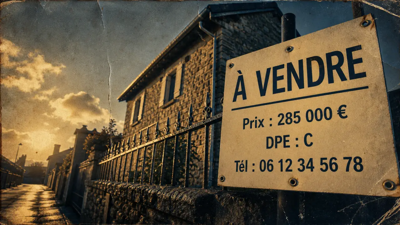 Panneau immobilier à vendre, fixation sur poteau