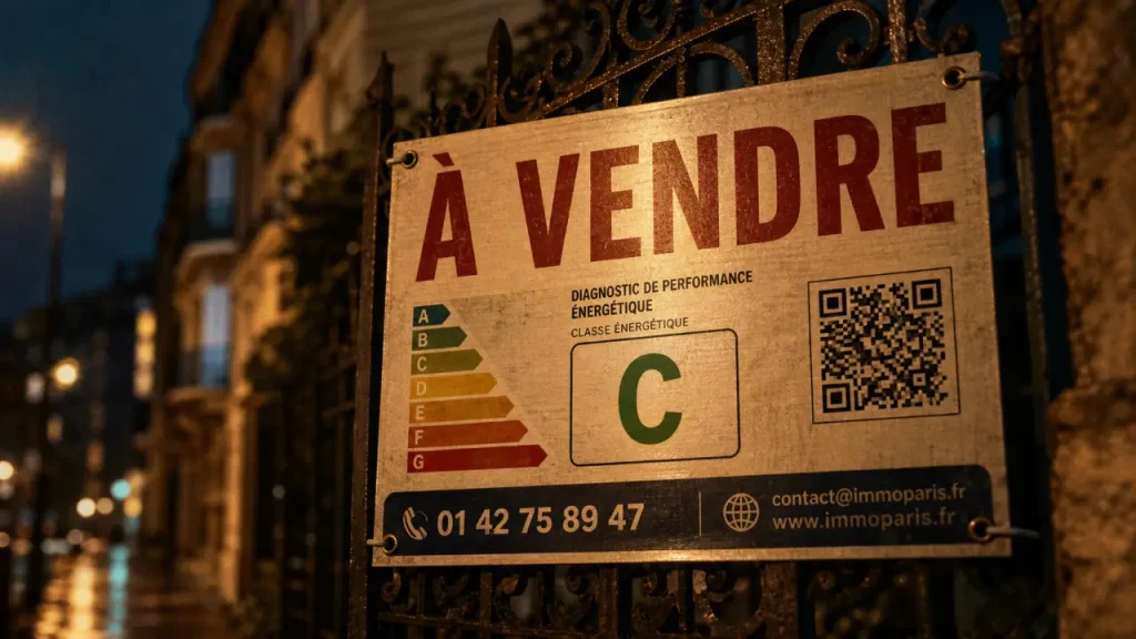 Panneau immobilier à vendre : fixation et mentions visibles