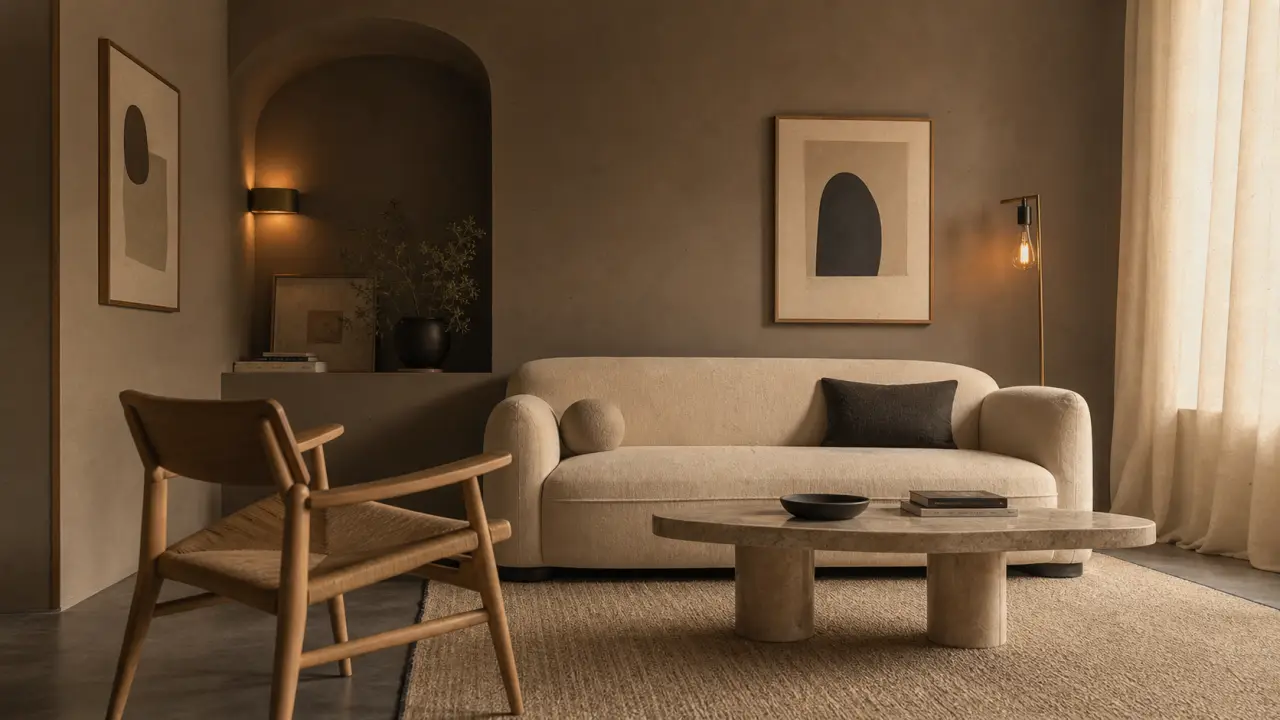 Peinture taupe : mur gris-brun et ambiance beige grège