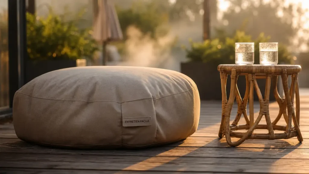 Pouffe exterieur déperlant XL moelleux, anti humidité