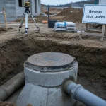Regard de visite pour eaux usées en béton, raccord PVC, étanchéité et distance 50 m
