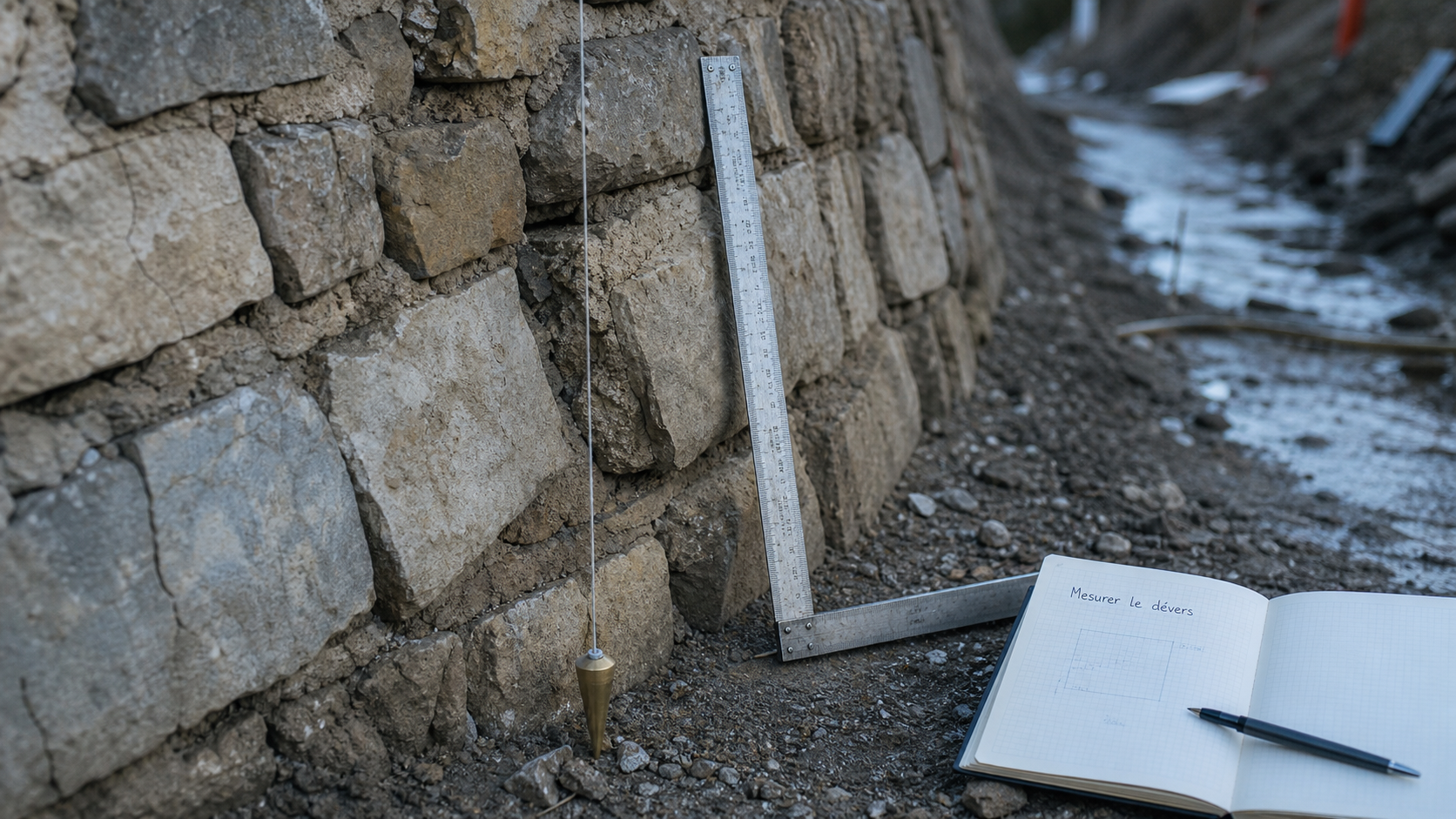 Renforcer un mur en pierre qui penche : mesure du dévers