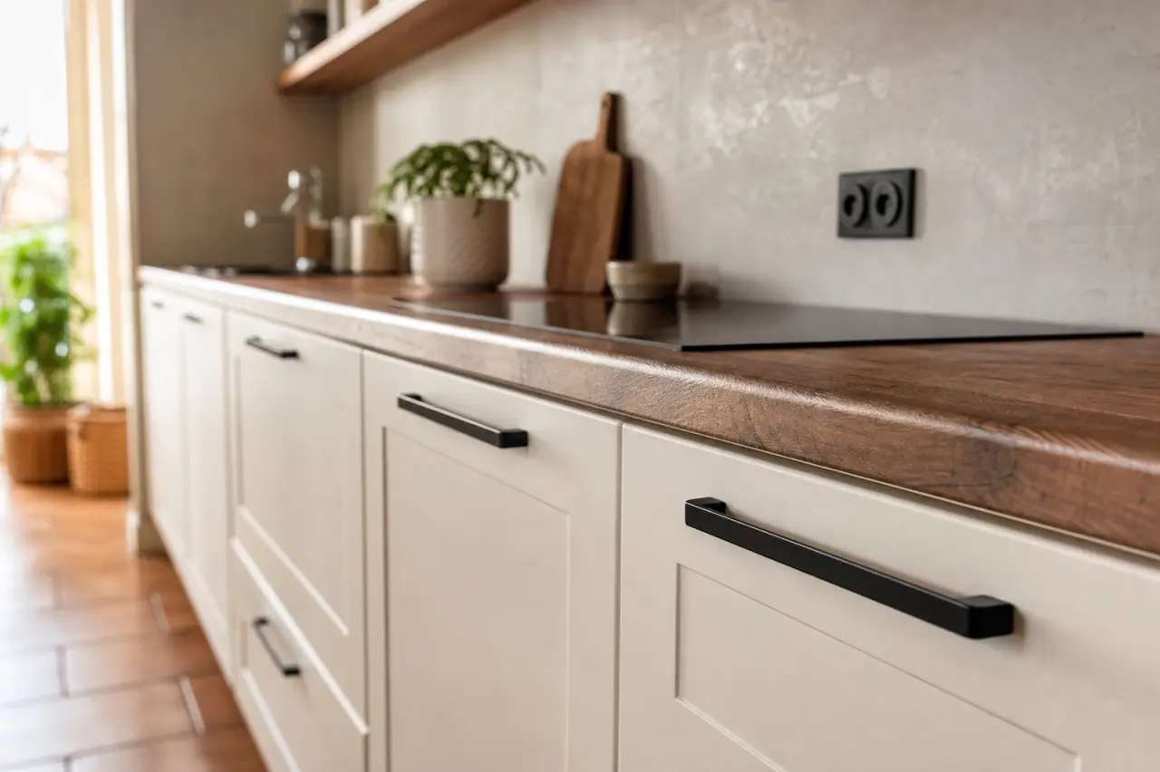 Rénover sa cuisine sans changer les meubles : façades repeintes blanc cassé et crédence modernisée