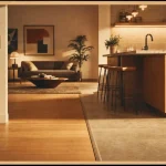 Jonction salon parquet et cuisine carrelage, seuil discret