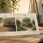 Aménagement jardin IA gratuit : simulation Avant/Après vue sur terrasse