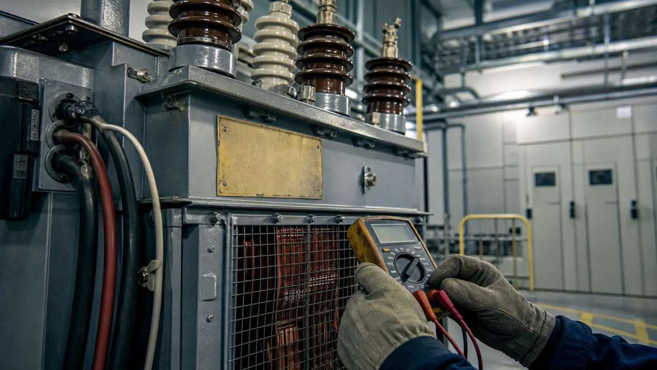 Électricité transformateur : transformateur électrique en poste, mesures au multimètre