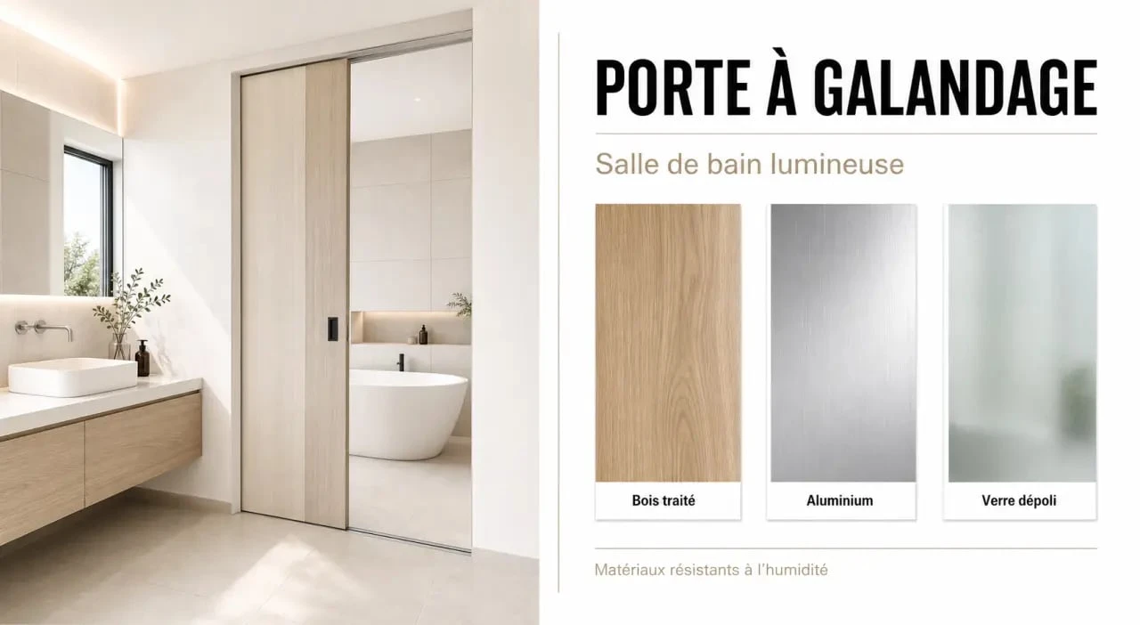 Porte coulissante salle de bain à galandage avec matériaux adaptés à l'humidité