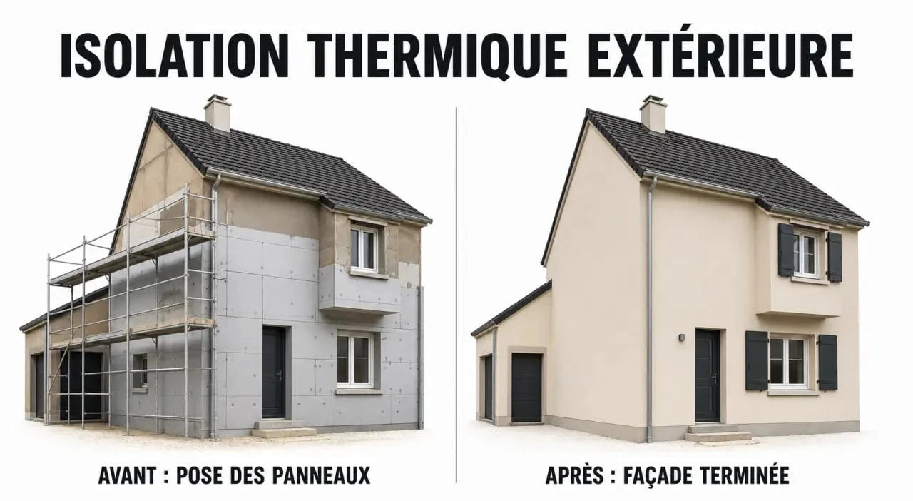Isolation thermique extérieure Saint-Jory : maison rénovée avec pose de panneaux isolants sur la façade