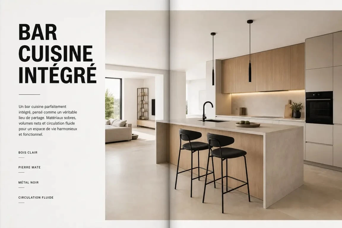 Bar cuisine dans une cuisine ouverte contemporaine et conviviale