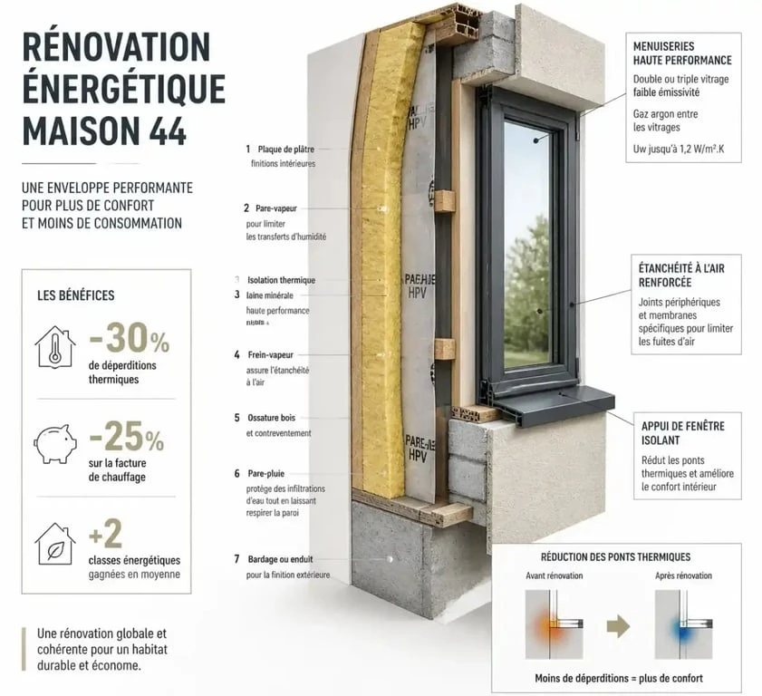 Schéma technique d'isolation thermique pour une rénovation maison 44