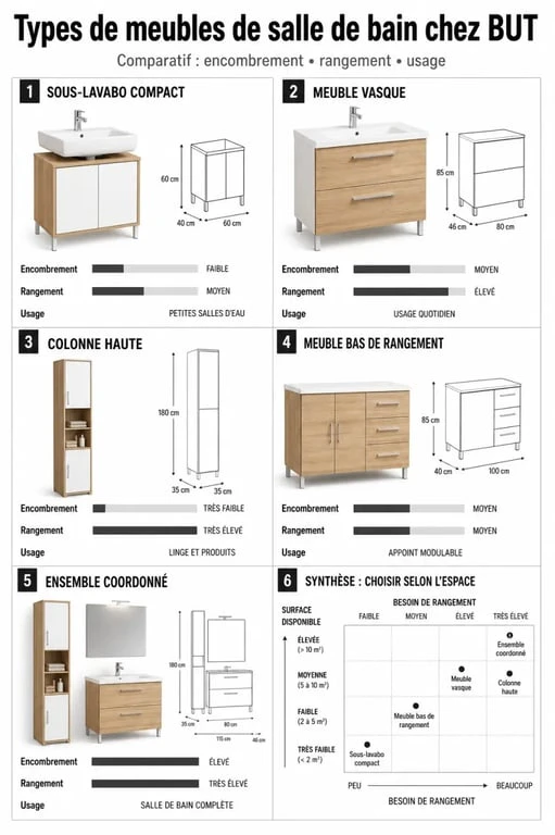 But meuble salle de bain : infographie comparative des principaux formats de rangement
