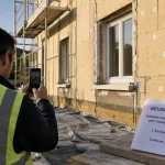 Isolation thermique extérieure l'Union : façade rénovée avec isolant et échafaudage