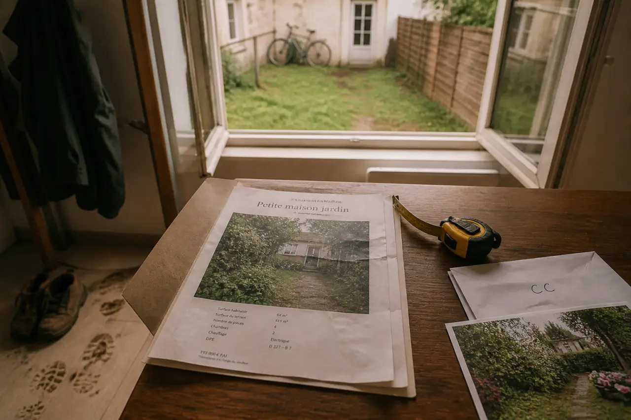 Petite maison avec jardin à louer particulier, jardin et annonce sur table