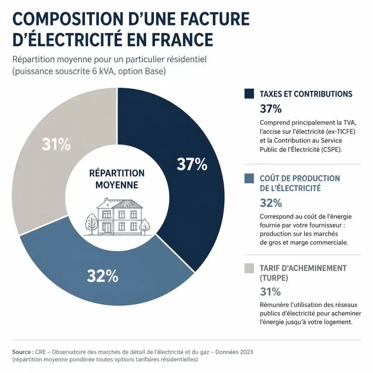Composition d'une facture d'électricité et répartition des coûts