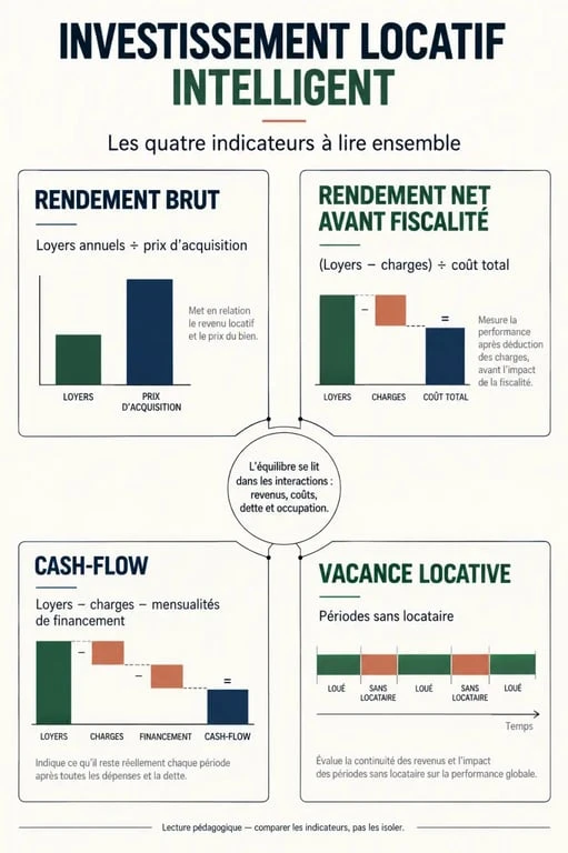 Indicateurs clés de l'investissement immobilier locatif intelligent : rendement, cash-flow et vacance locative