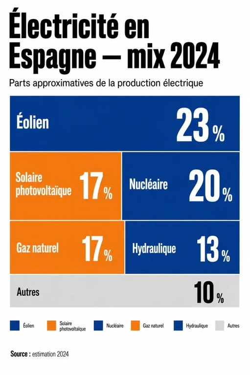 électricité espagne : mix électrique 2024 entre renouvelables, nucléaire et gaz
