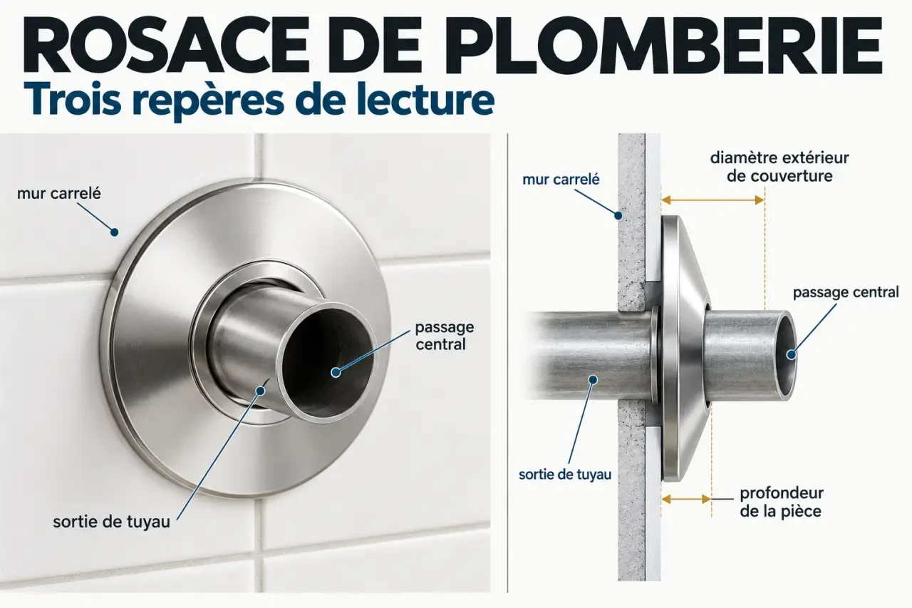 Schéma simplifié d'une rosace plomberie autour d'une sortie de tuyau