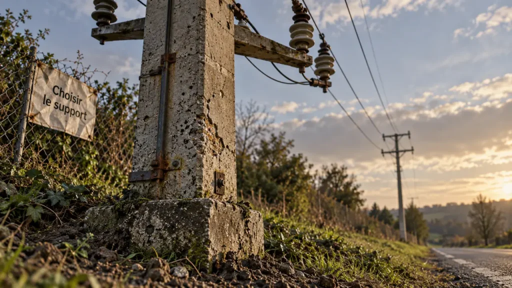 Poteau électrique : bois, acier ou béton, le terrain fait la différence